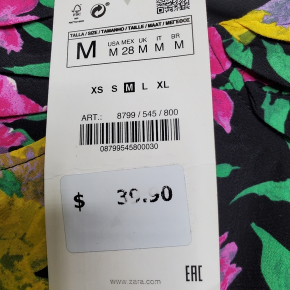 NWT ZARA Black Floral Printed Crop Top Long Sleeves Blouse Size Medium Ruched M - Picture 7 of 13
